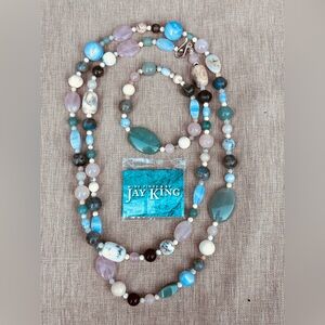 Sterling Silver DTR Jay King Multi Gemstone Beaded Necklace & Bracelet 42” J16